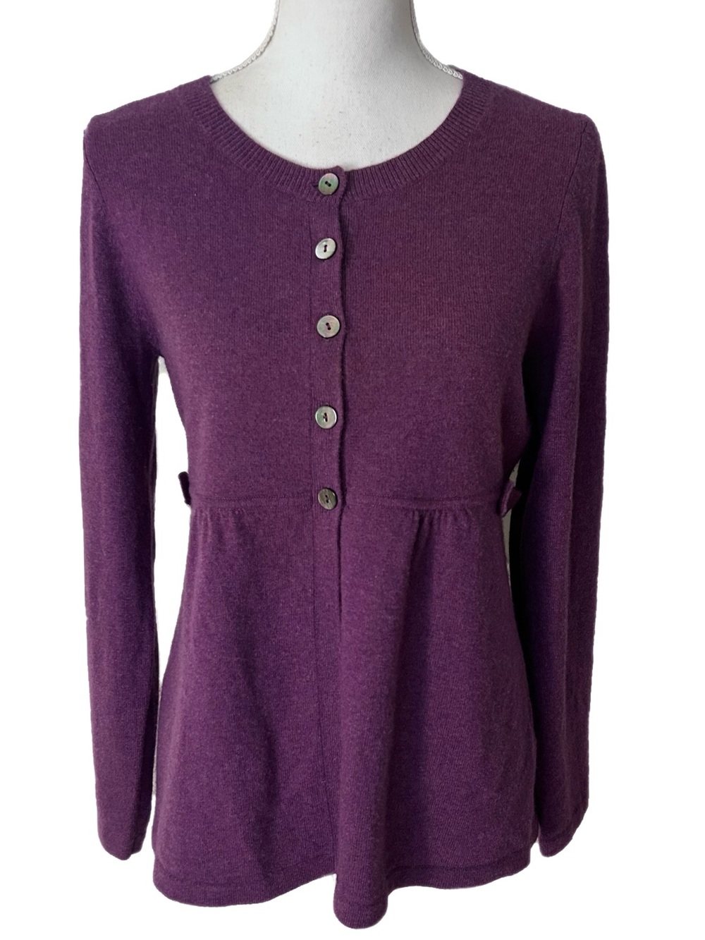 BODEN 100% Cashmere Cardigan Purple Peplum Ruffle Hem Preppy Babydoll Bella Med